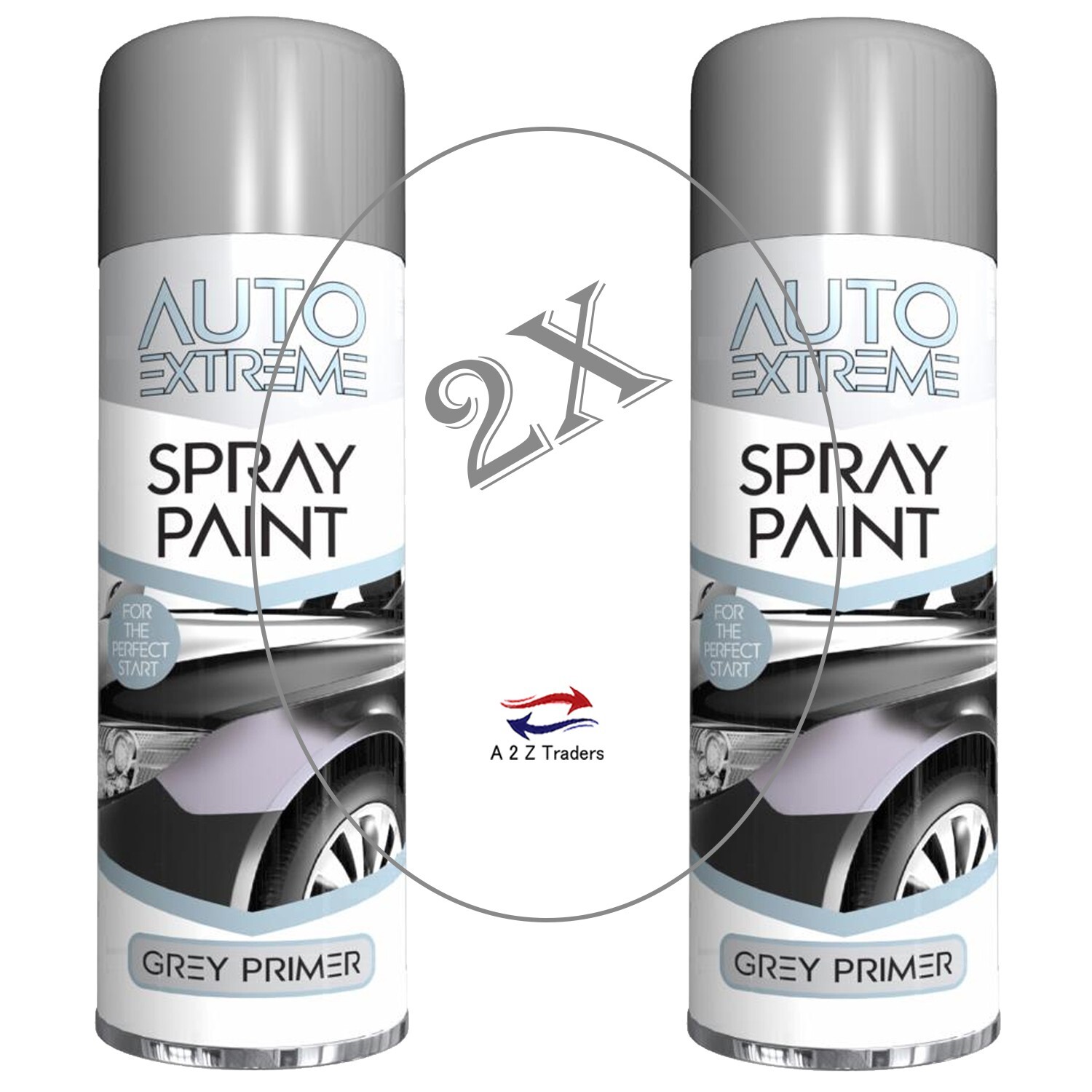 2x Grey Primer Spray Paint Aerosol Auto Car Van Bike Restore Metal Plastic 250ml