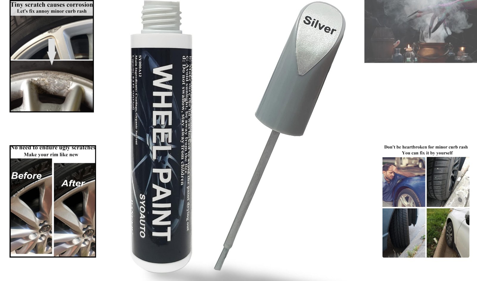 Silver Rim Touch Up Paint Pen – Quick Repair for Car Rims, 12ml Gloss Finish