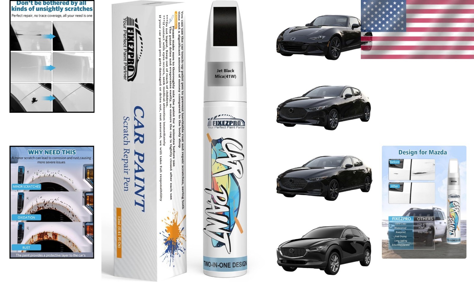 Fast-Drying 41W Jet Black Mica Repair Paint for Mazda – Rust & Scratch Resistant
