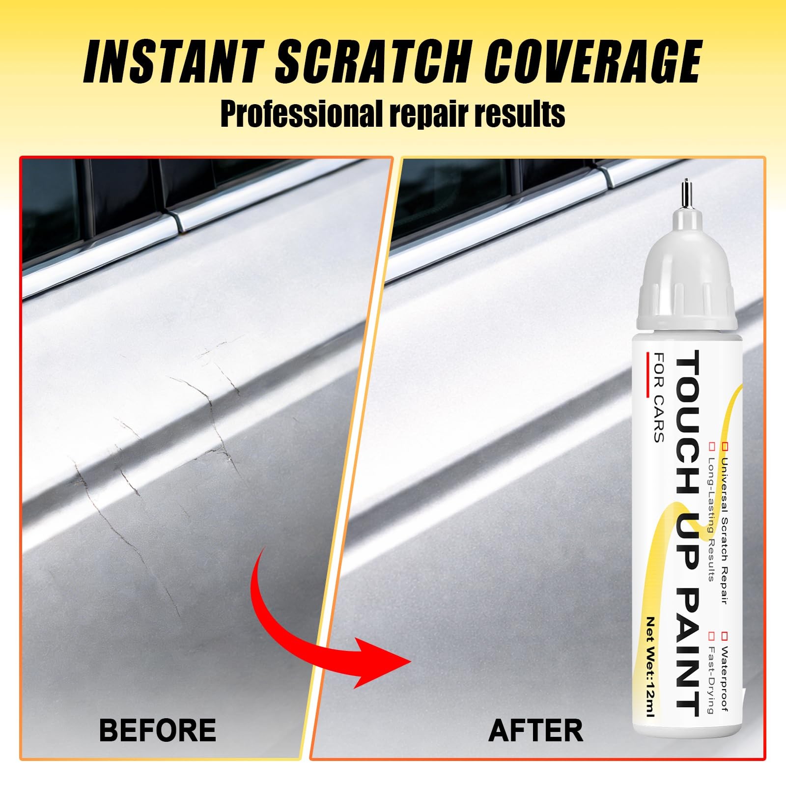 Silver Touch Up Paint for Cars, 2-in-1 Brush & 0.4 Fl Oz (Pack of 1),