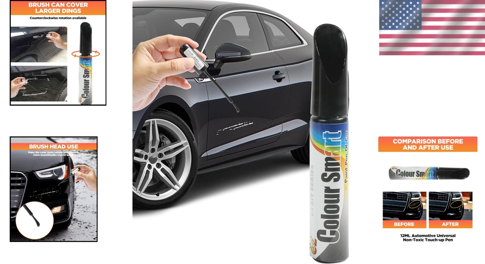 Black Touch-Up Paint for Cars – Fast-Dry Scratch Repair Pen for Metal Surfaces
