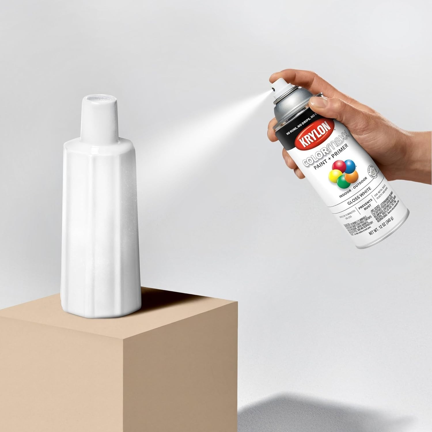 K0007 COLORmaxx Quick Dry Gloss White Spray Paint & Primer, 12 Oz Can – Easy Use