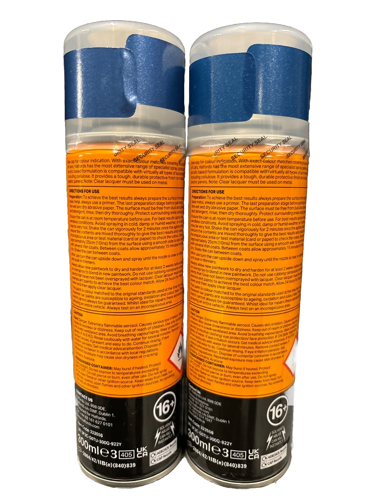 BMW ESTORIL BLUE II (2) METALLIC SPRAY PAINT 300ML HALFORDS CANS X2