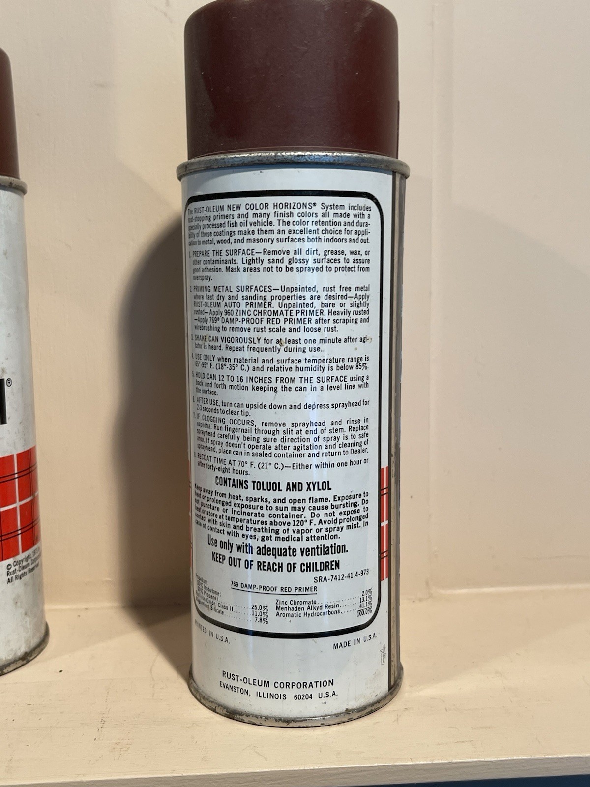 4 NOS Vintage Unused 1973 Rust-Oleum Spray Paint 13oz Cans Damp Proof Red Primer