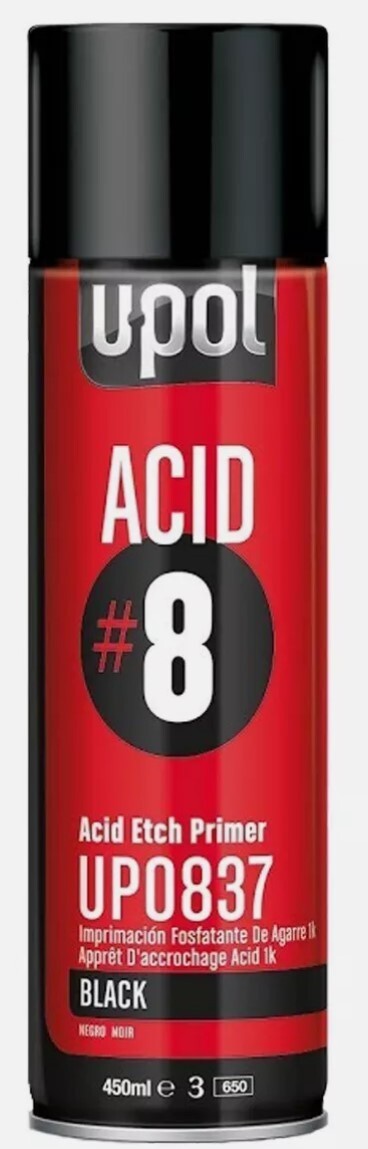 U-POL 837 Acid #8 Black 1K Etch Primer Auto Body Aerosol Spray 450 ml
