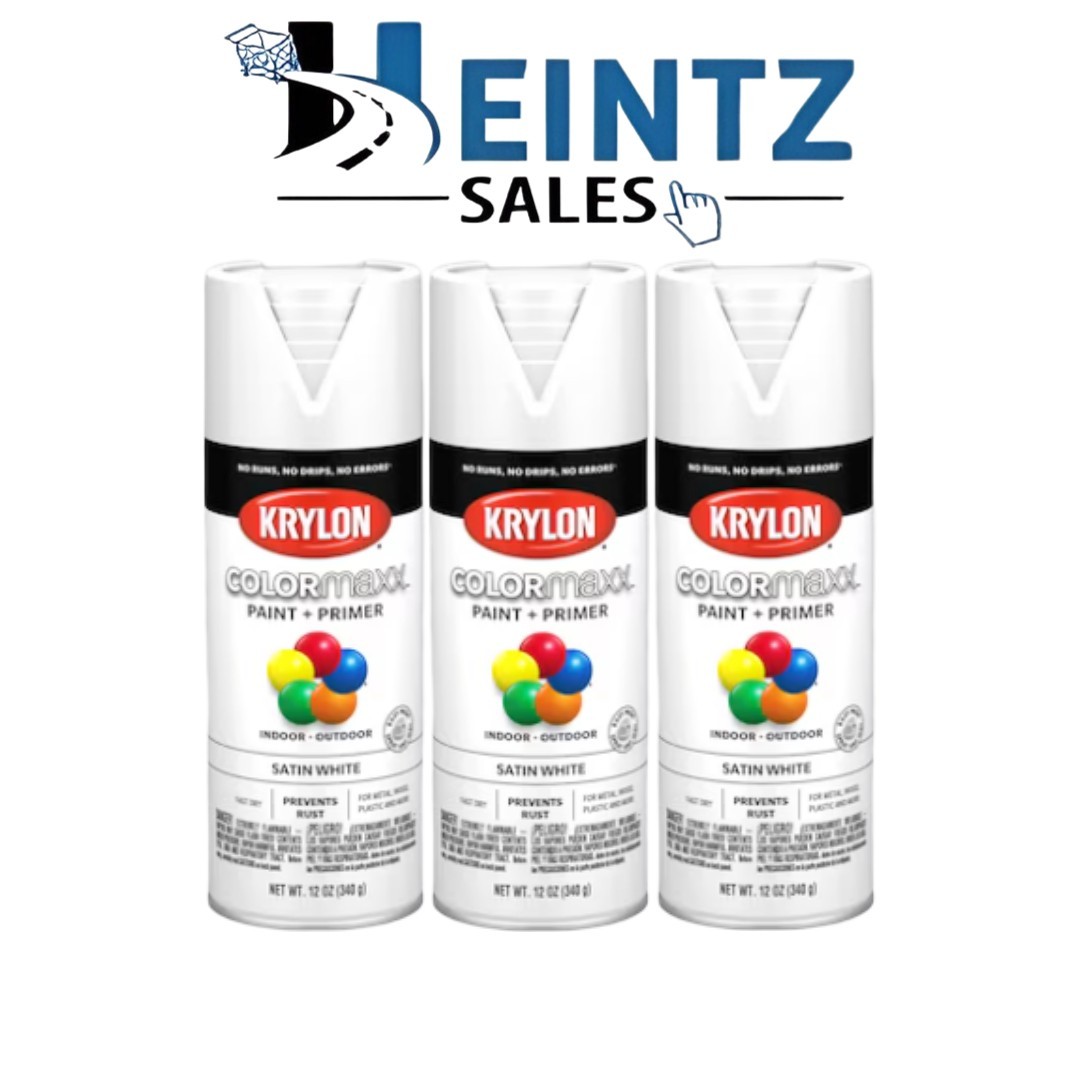 KRYLON 5545 Gloss White Color Maxx Paint + Primer Indoor + Outdoor Pack of 3