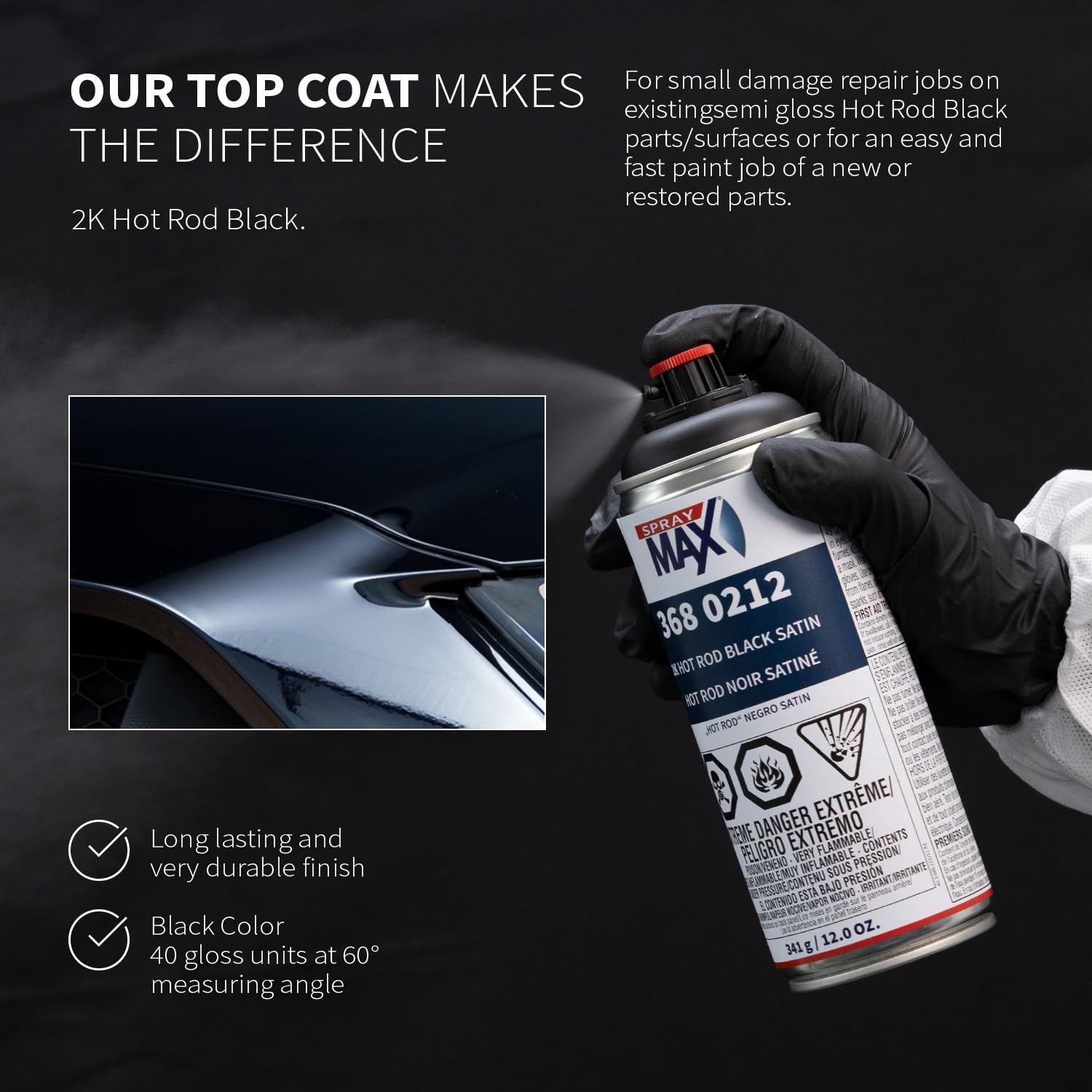 Hot Rod Black Spray Paint – Semi-Gloss Finish, UV Resistant
