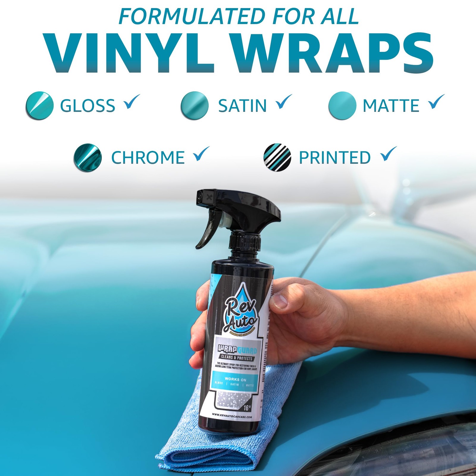 Rev Auto Wrap Guard – Cleans, Hydrates & Protects Car Vinyl 32 Fl Oz, Chrome