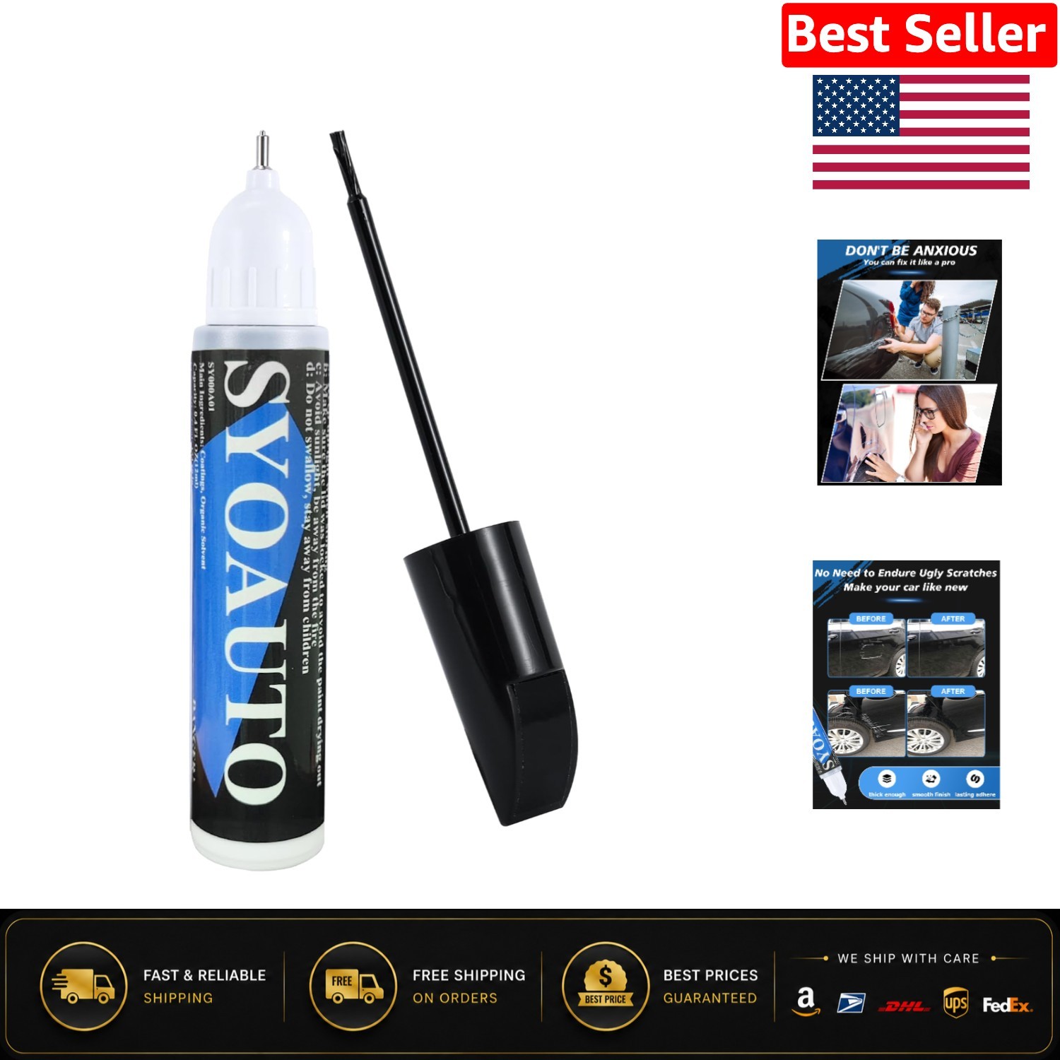 Waterproof Black Touch Up Paint for Cars – 0.4 oz Easy Applicator Pen