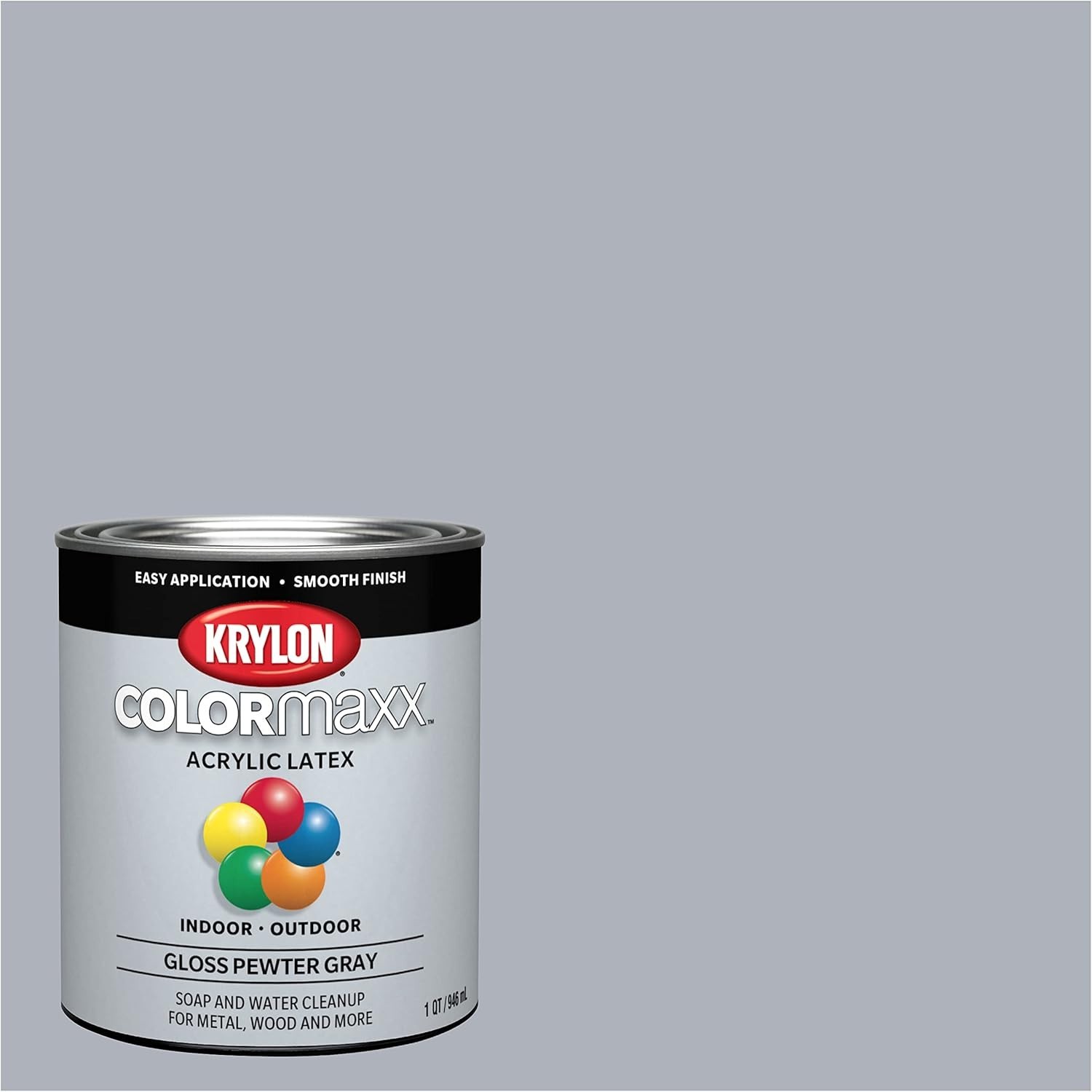 COLORmaxx Gloss Pewter Grey Acrylic Latex Paint – 1 Quart for Indoor/Outdoor