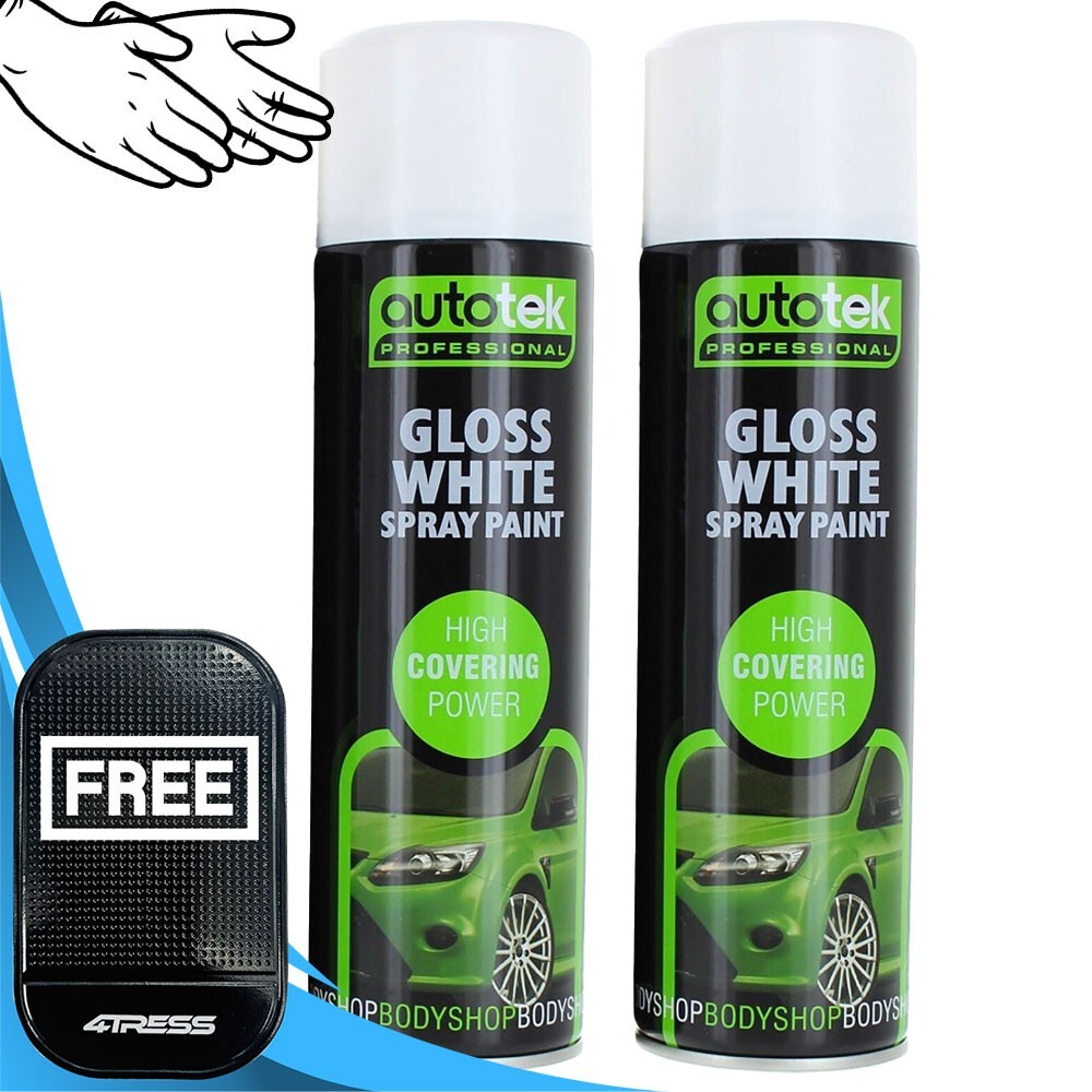 2x 500ml Autotek Professional Gloss White Spray Paint High Covering Power+G+M