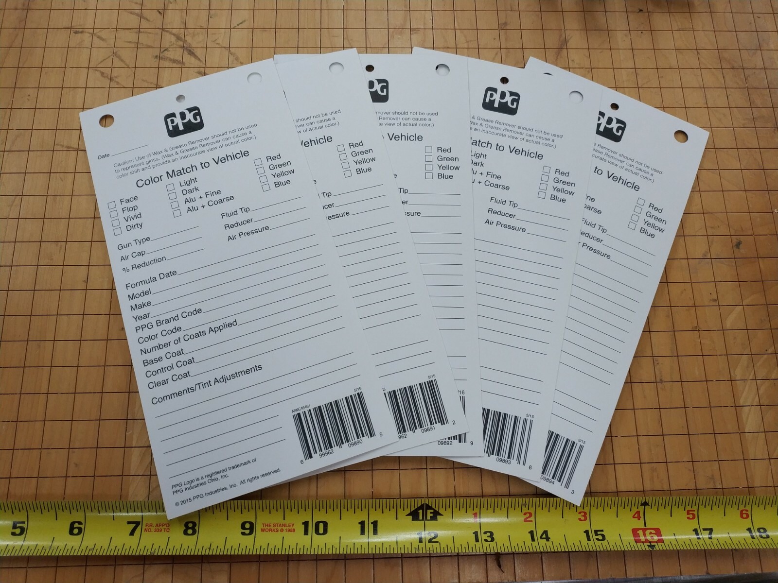 PPG ARMC464 Auto Paint Color Matching Spray Out Cards Body Shop G1 G3 G5 G6 G7