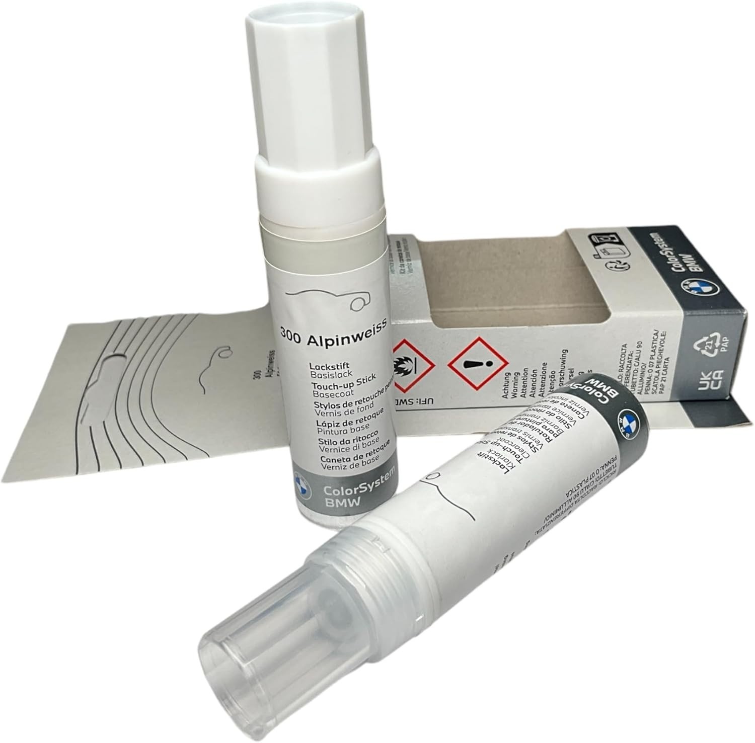 Genuine Alpine Touch-Up Car Paint – White Code 300, 2x12ml Cans – Gloss Finish