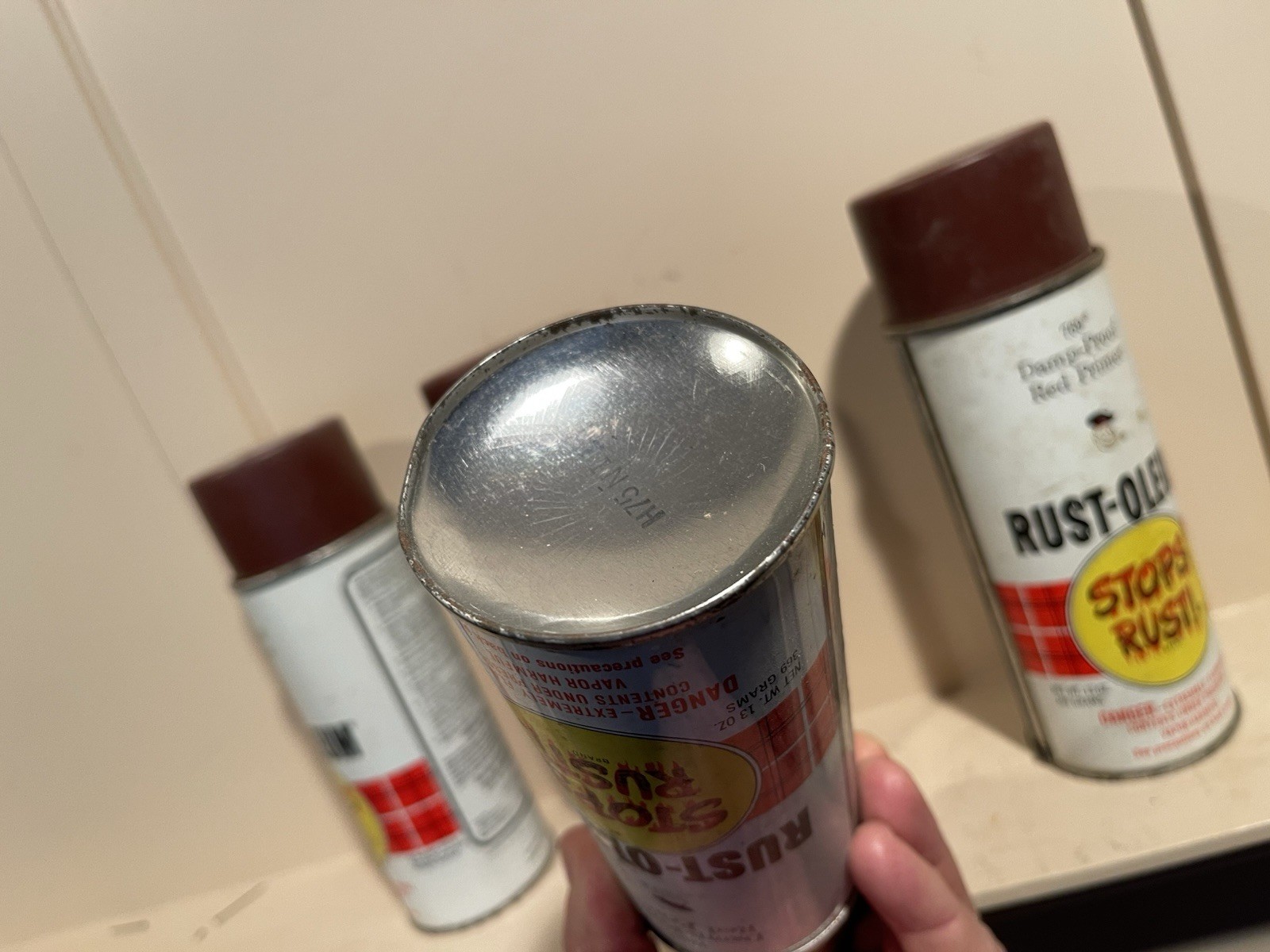 4 NOS Vintage Unused 1973 Rust-Oleum Spray Paint 13oz Cans Damp Proof Red Primer