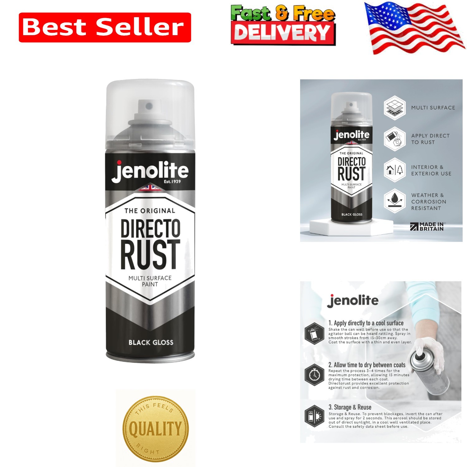 Multi-Surface Gloss Black Spray Paint – Directorust 400ml for Indoor/Outdoor Use