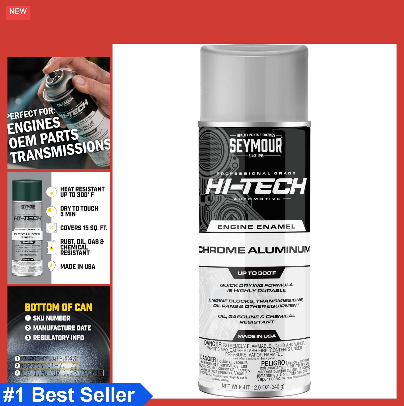 Spray Paint Engine Chrome Aluminum 12 Ounce Heat Resistant 300F Fast Dry