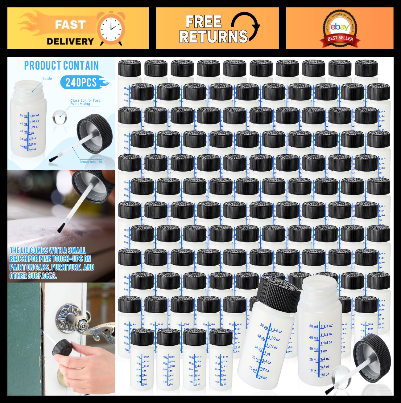 120 Pcs Touch Up Paint Bottles with Brush & Lid – 2 oz Empty Containers for Car