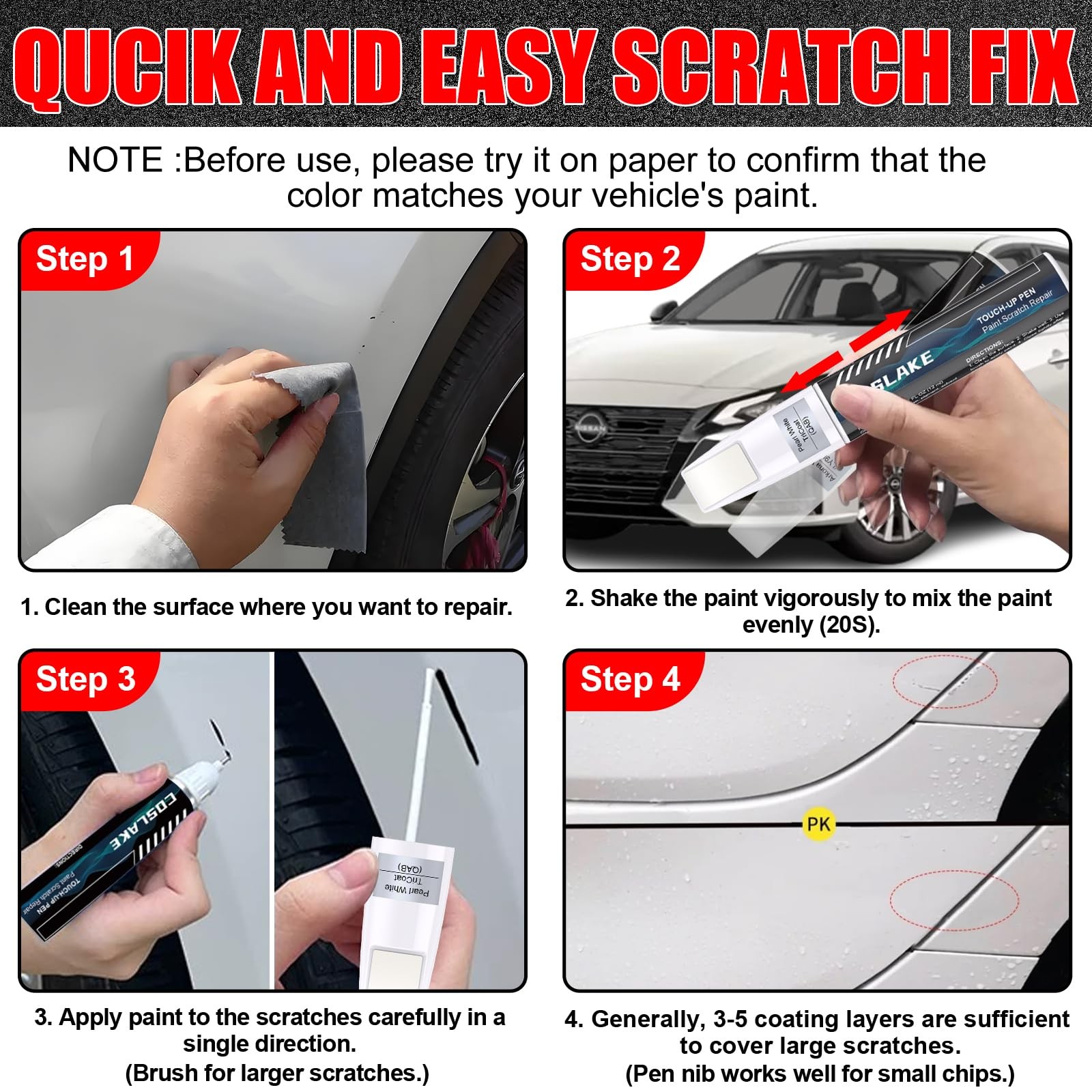 Touch Up Paint for Car Nissan Brilliant Silver Metallic K23 Scratch Repair Pen