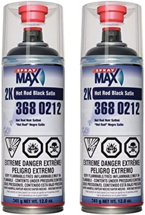 Automotive Spray Paint 12 Oz Satin Black 2K Hot Rod Aerosol Weatherproof