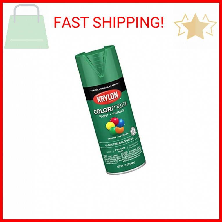 12 oz Krylon K05517007 Emerald Green COLORmaxx Paint & Primer Spray Paint, Gloss