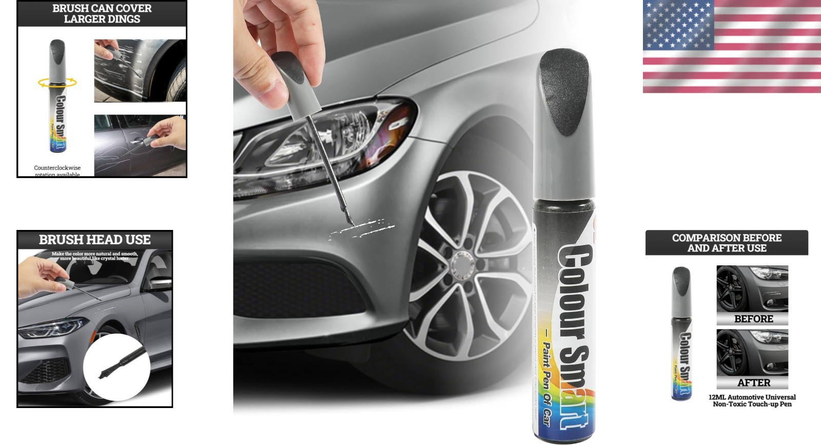 Soft Brush Car Scratch Remover Pen – Waterproof Touch Up for Metal Surfaces