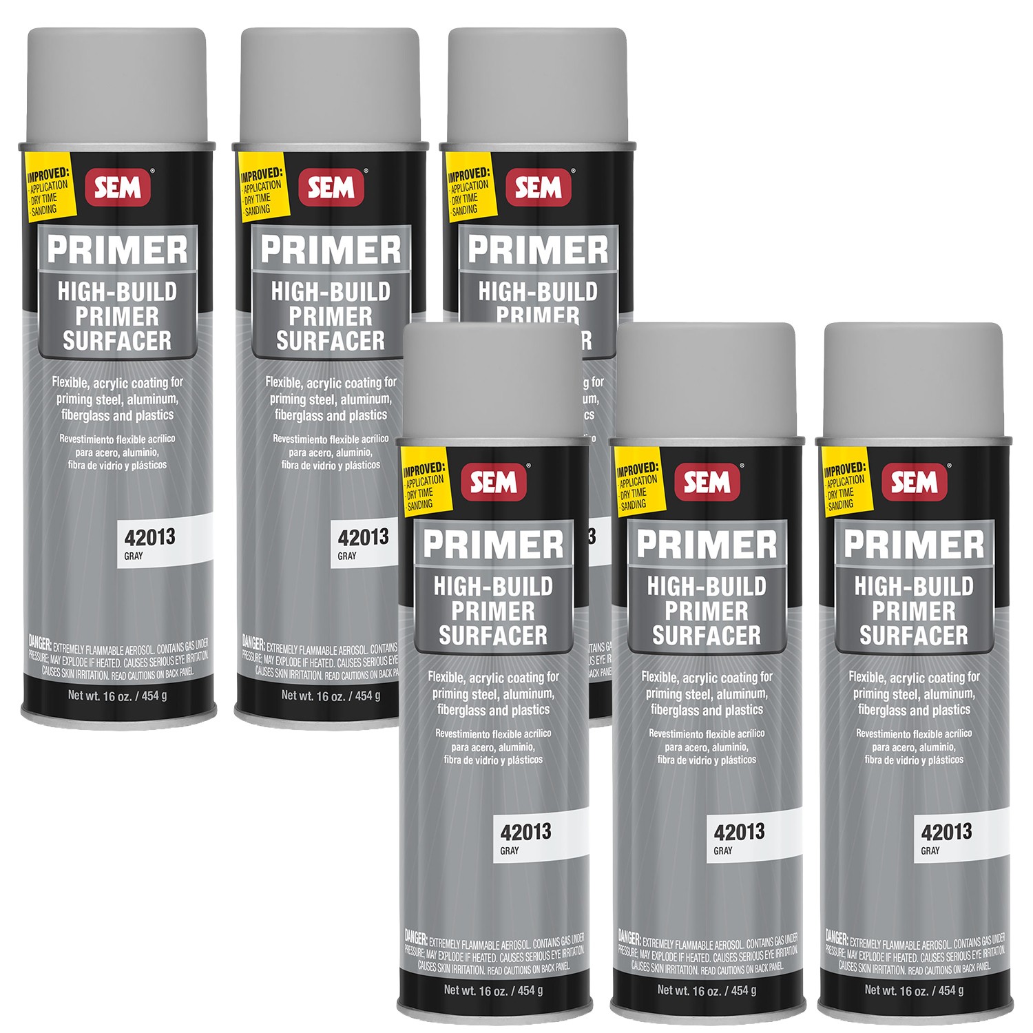 SEM High Build Primer Surfacer Gray Color Aerosol Coating 42013, 6 Pack