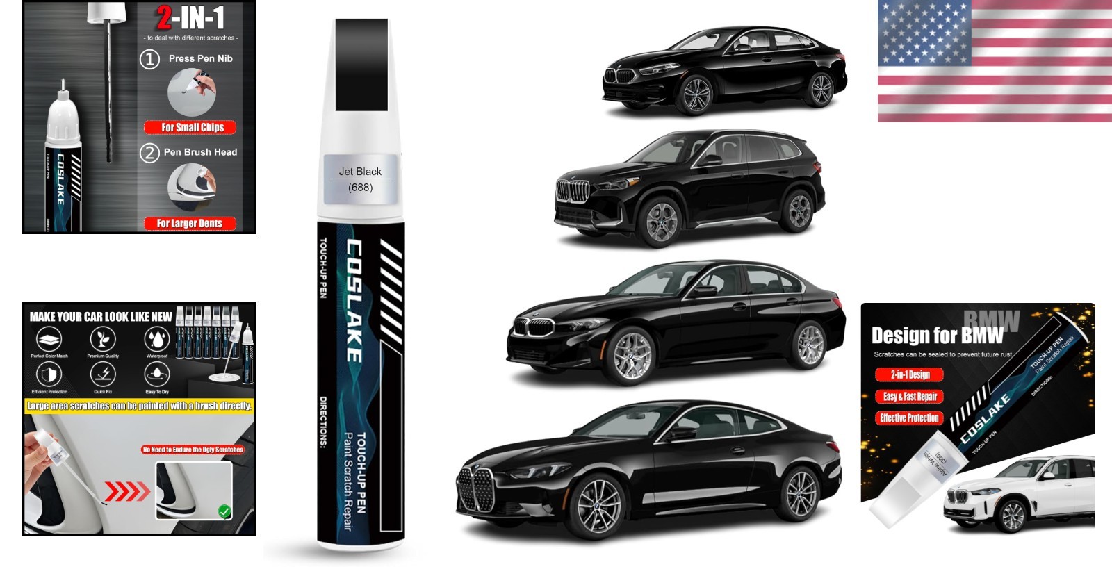 Car Touch Up Paint Jet Black 688 for BMW 0.41 Fl Oz Scratch Repair Kit