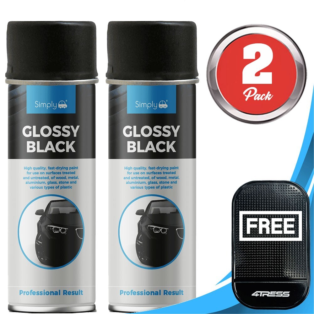 2x 500ml SIMPLY Car Spray Paint Aerosol Cans Professional GLOSSY BLACK SP-022+M