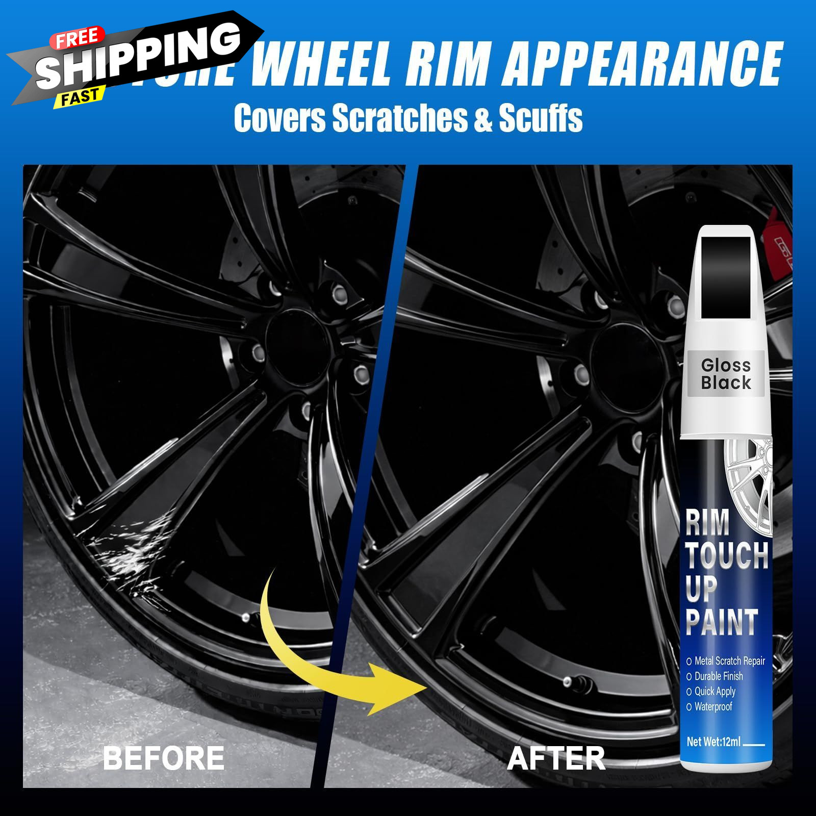Qnofuit Gloss Black Rim Touch Up Paint, 0.4 Fl Oz (Pack of 1),