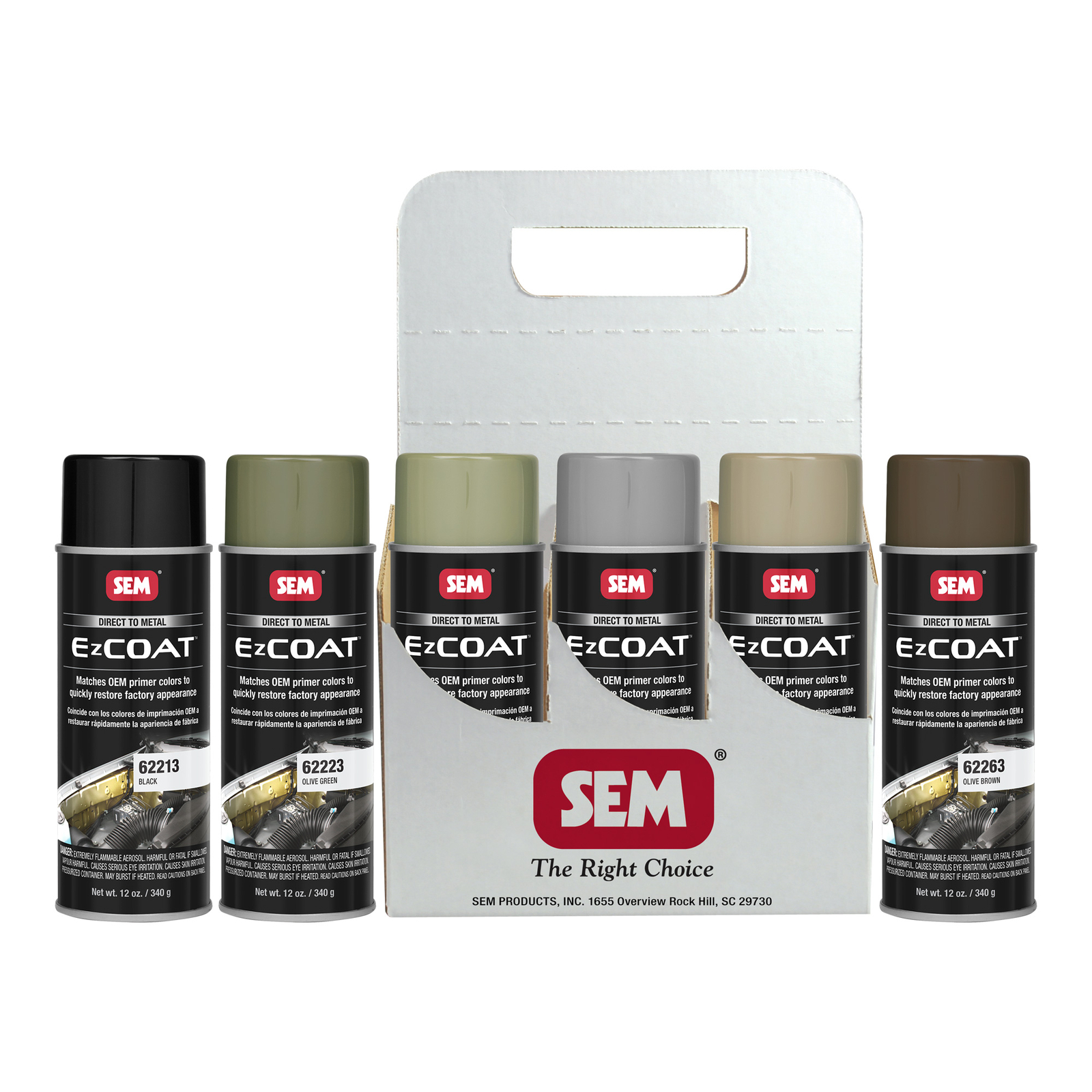 SEM 62209 Ez Coat Six Pack Assortment Black Gray Green More 12 oz Aerosols