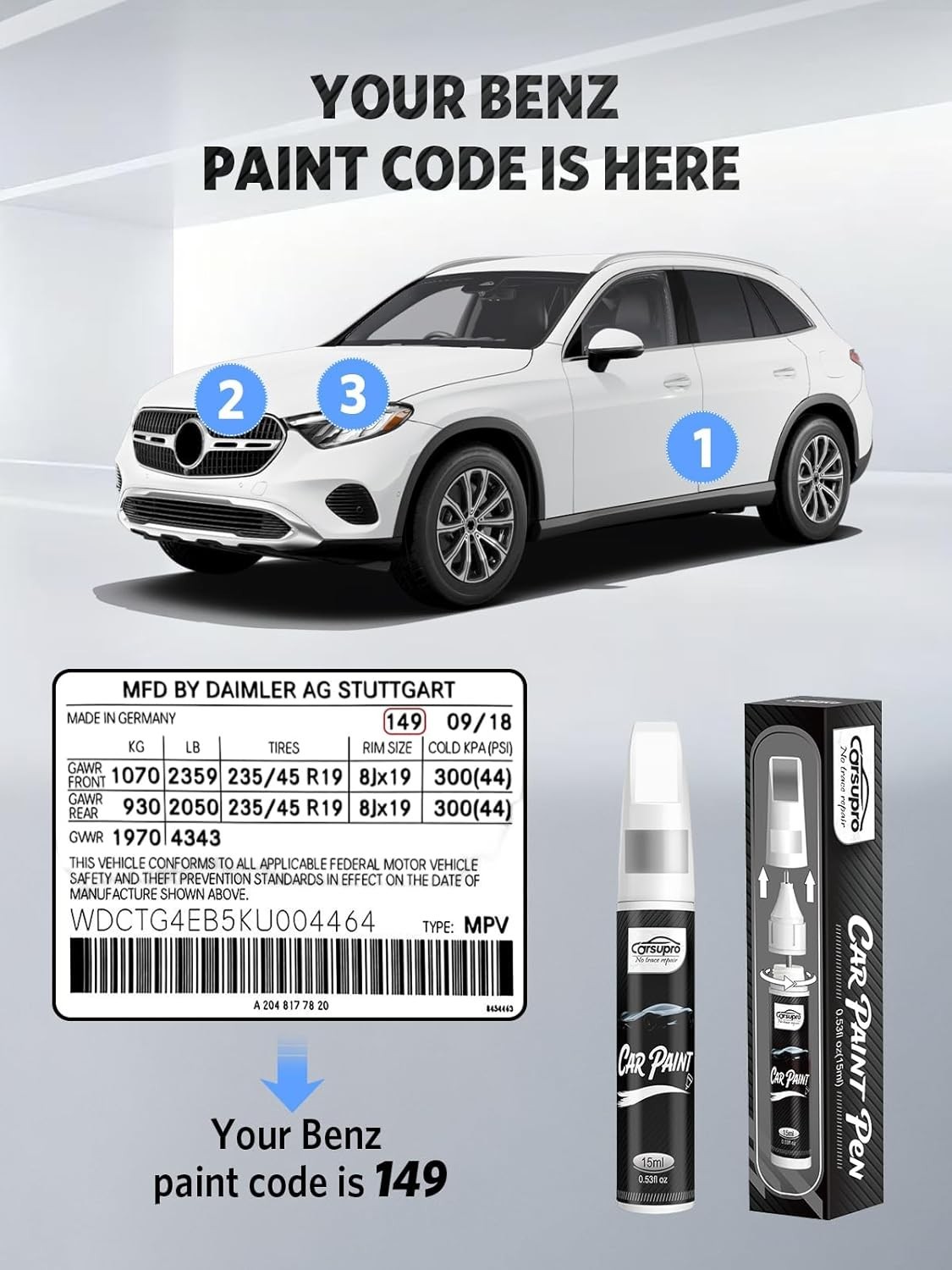 Fast-Drying Lunar Blue Metallic Scratch Repair Pen for Mercedes Benz Vehicles