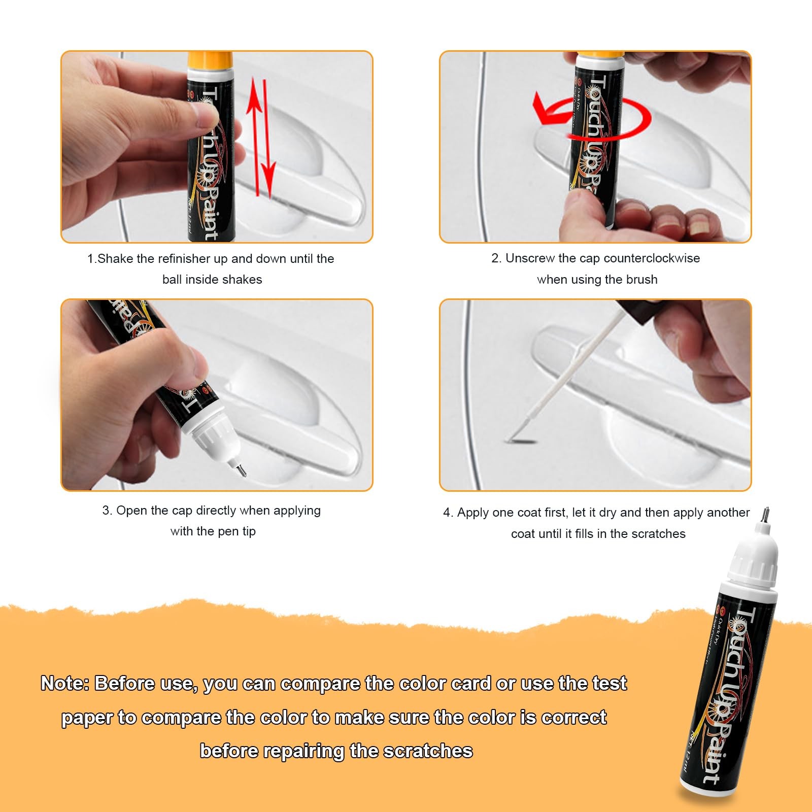 MTRPS Touch Up Paint Pen for Cars, 2 in 1 Quick 1 Count (Pack of 1), Black