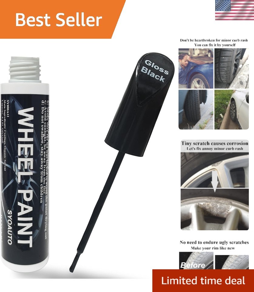 Waterproof Gloss Black Wheel Touch Up Paint – Rust Resistant Car Scratch Fix