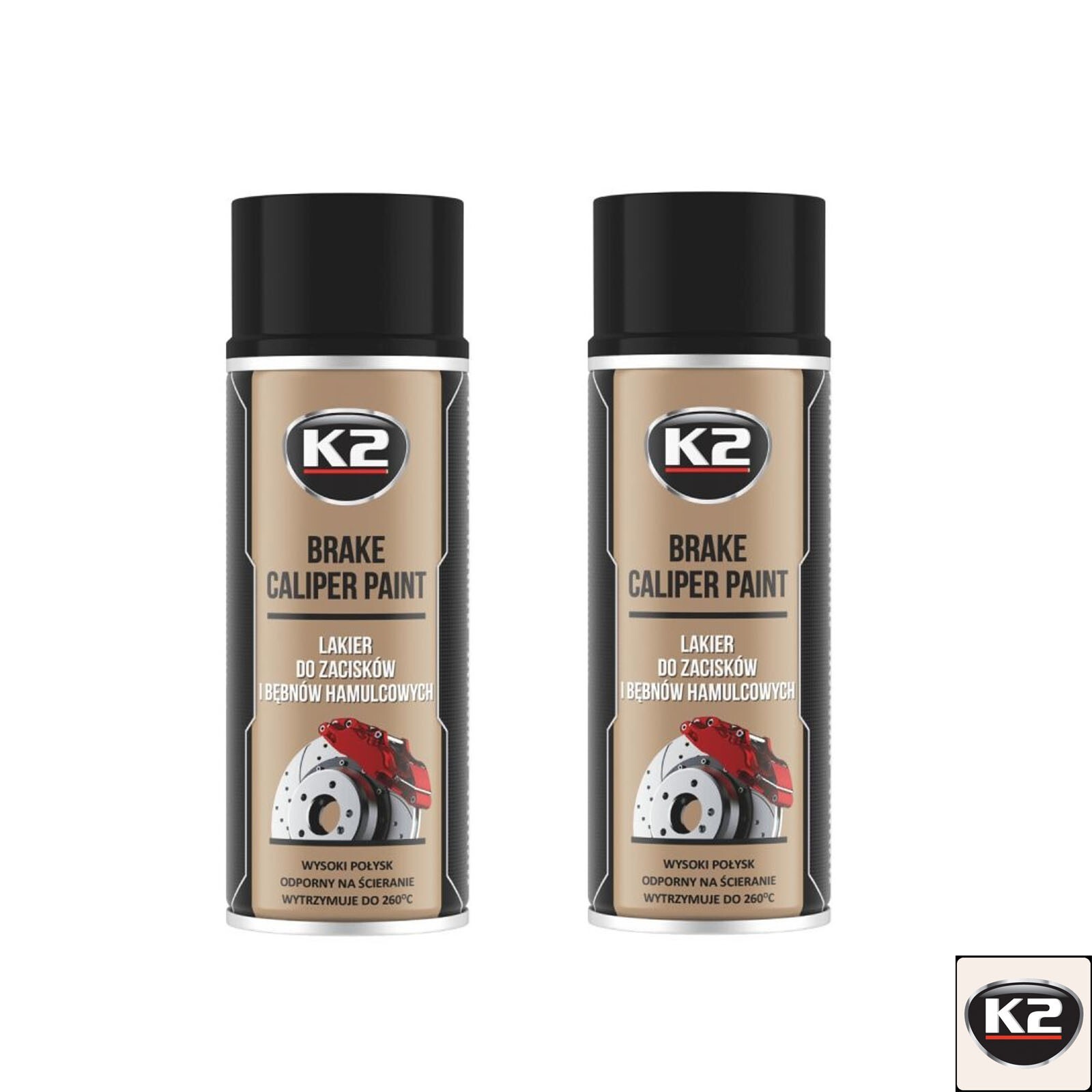 BLACK CALIPER PAINT SPRAY x 2 K2 PRO HIGH GLOSS HEAT RESISTANT 400ML A3010