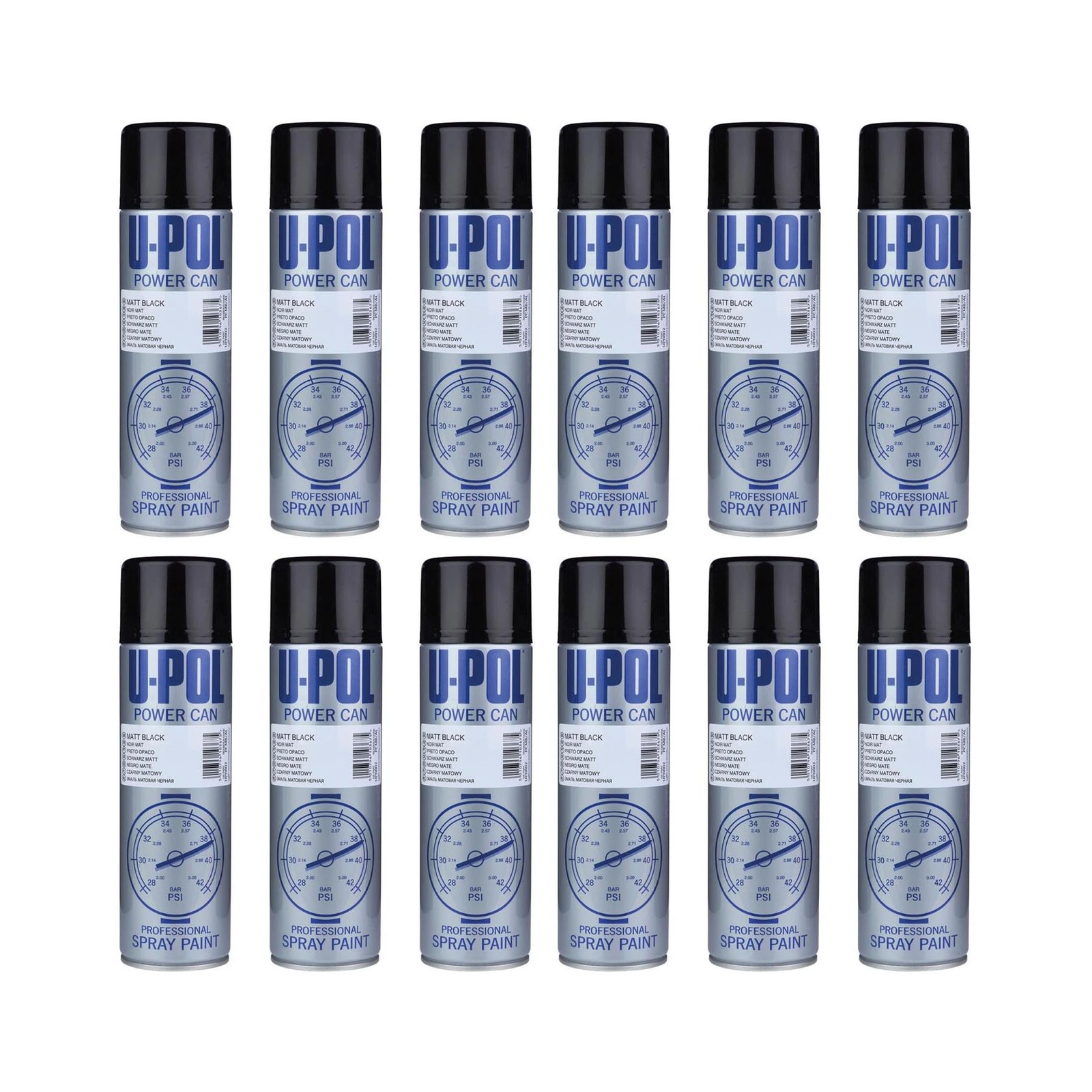 U-Pol Power Can MATT BLACK Paint 500ml x 12 Car Spray Aerosol