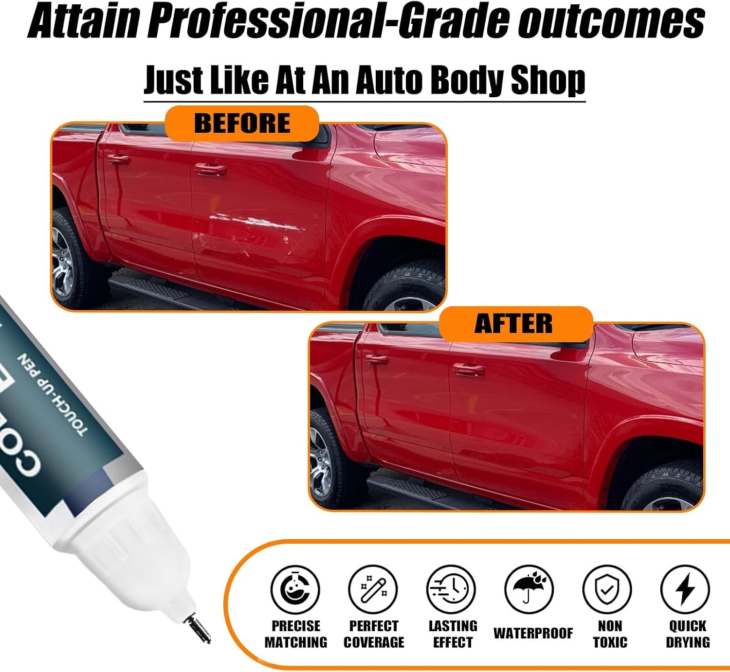 Car Paint Pen – Flame Red PR4 Touch-Up Paint for Dodge Ram – Easy Application