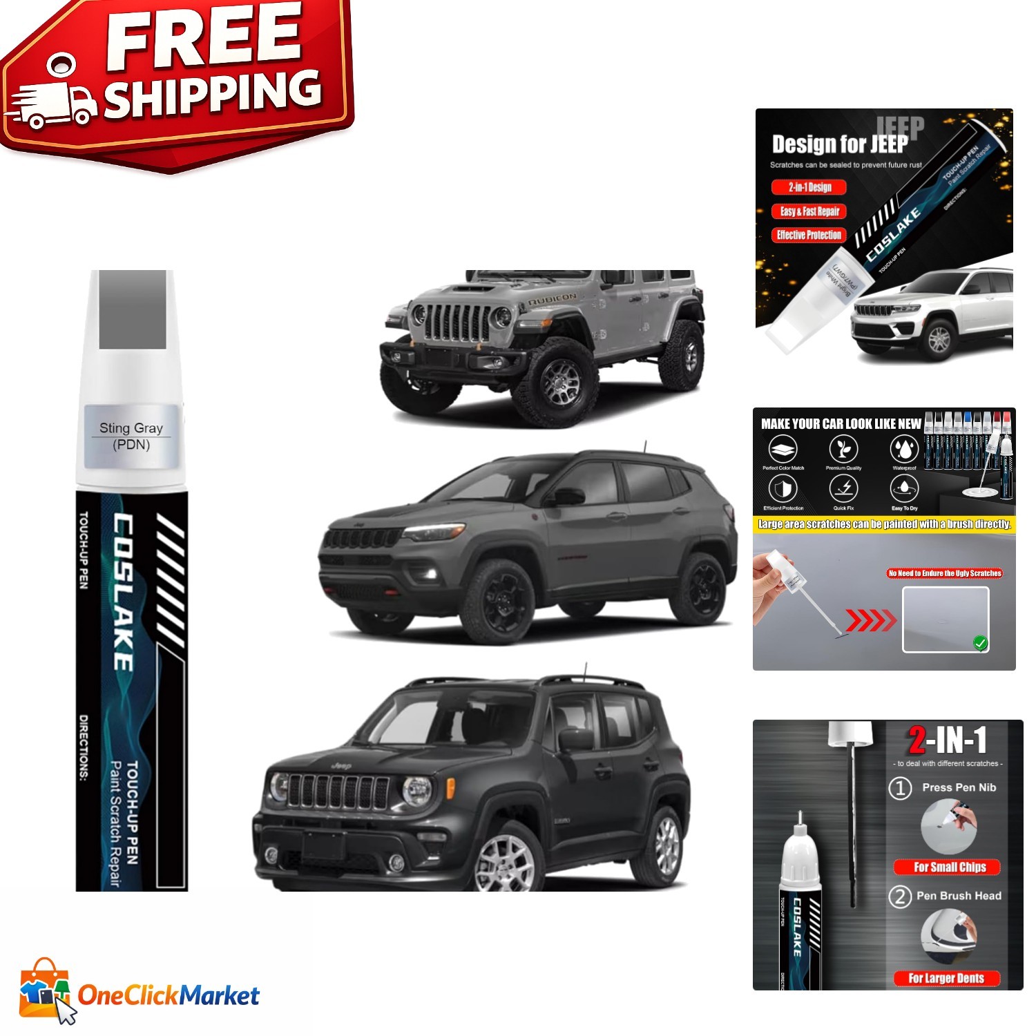Fast-Drying Touch Up Paint for Jeep Wrangler/Compass/Renegade – Sting Gray, 12ml