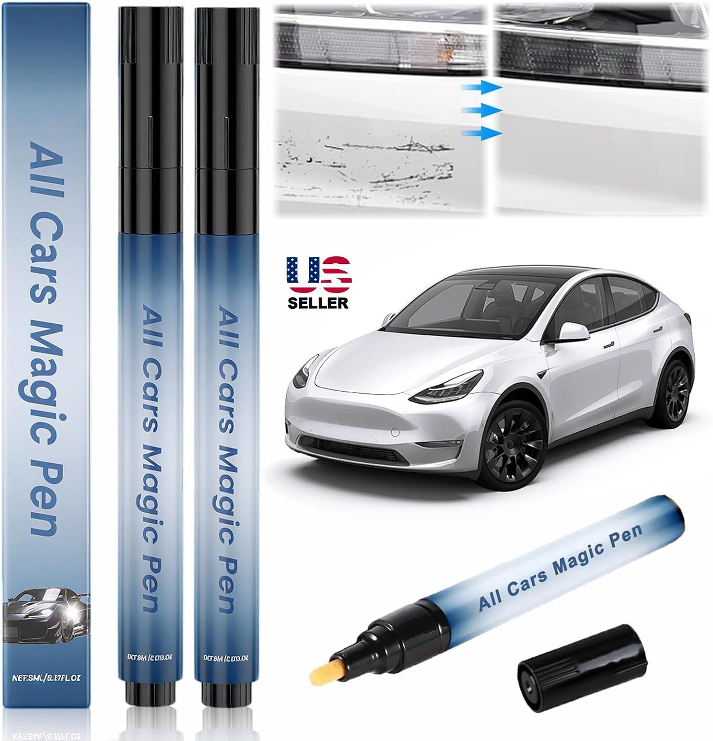 2Pcs Magic Scratch Remover Pen for Car Paint, Quick Fix Repair for All Color US