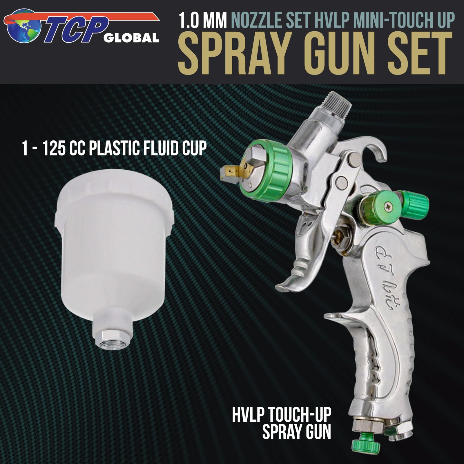 TCP Global Automotive Paint Gun Auto Car HVLP Mini Spray – 1.0 mm Silver
