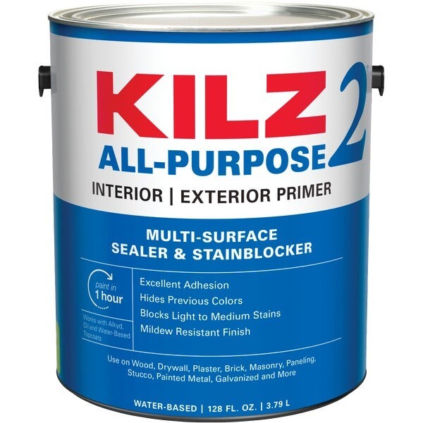 (2)-KILZ 2 Latex 1 Gal White Interior/Exterior Stain Blocking Primer Paint 20041