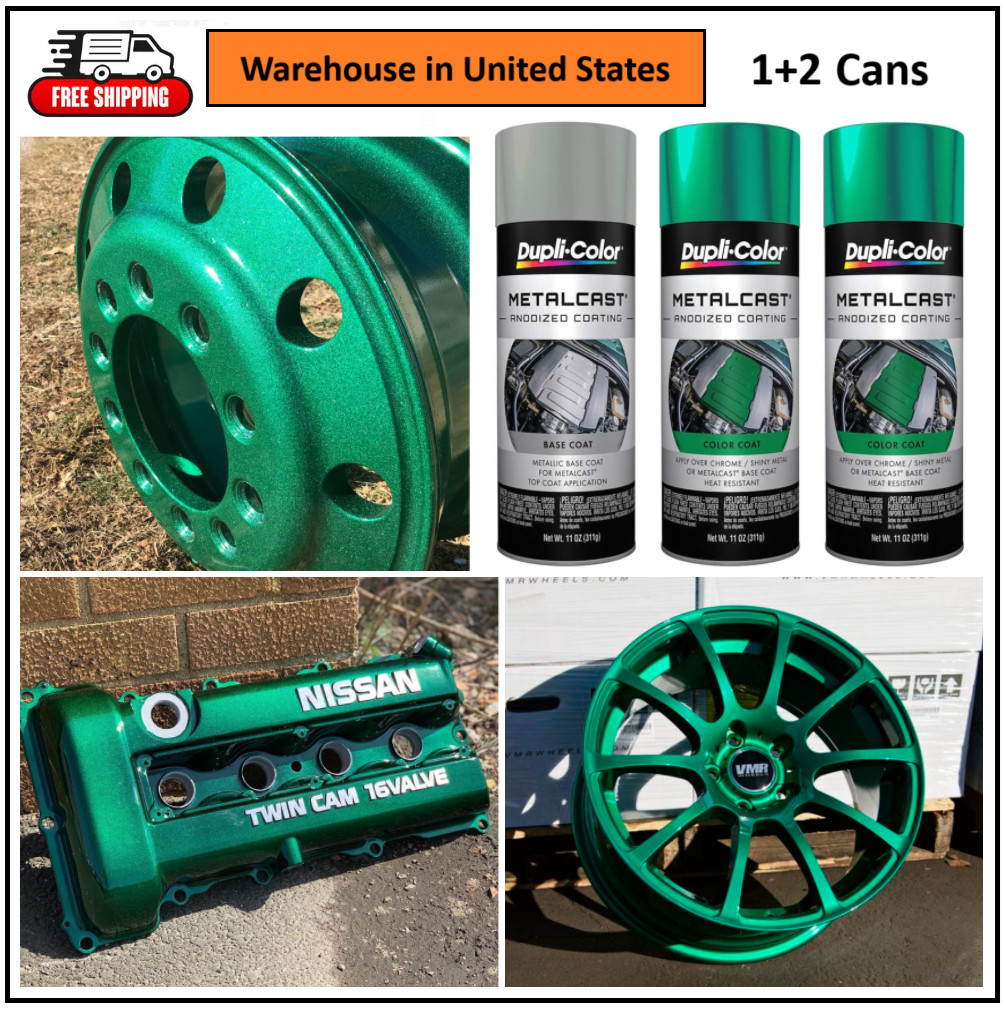 Metallic Green Chrome Wheels Spray Paint Rim Steel Aluminum +Primer Coating 3PK