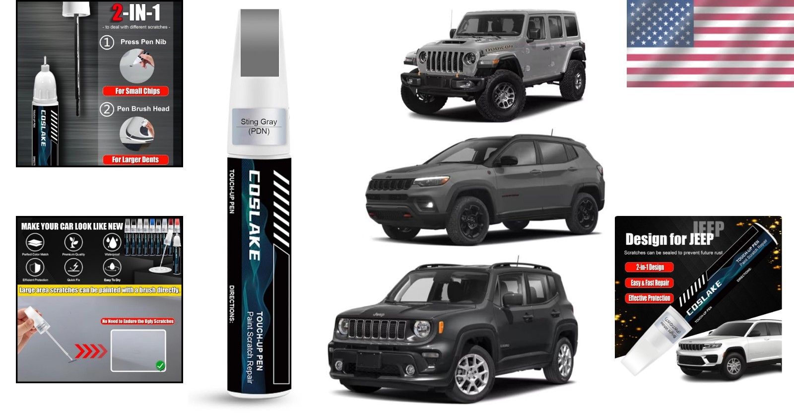 Fast-Drying Touch Up Paint for Jeep Wrangler/Compass/Renegade – Sting Gray, 12ml