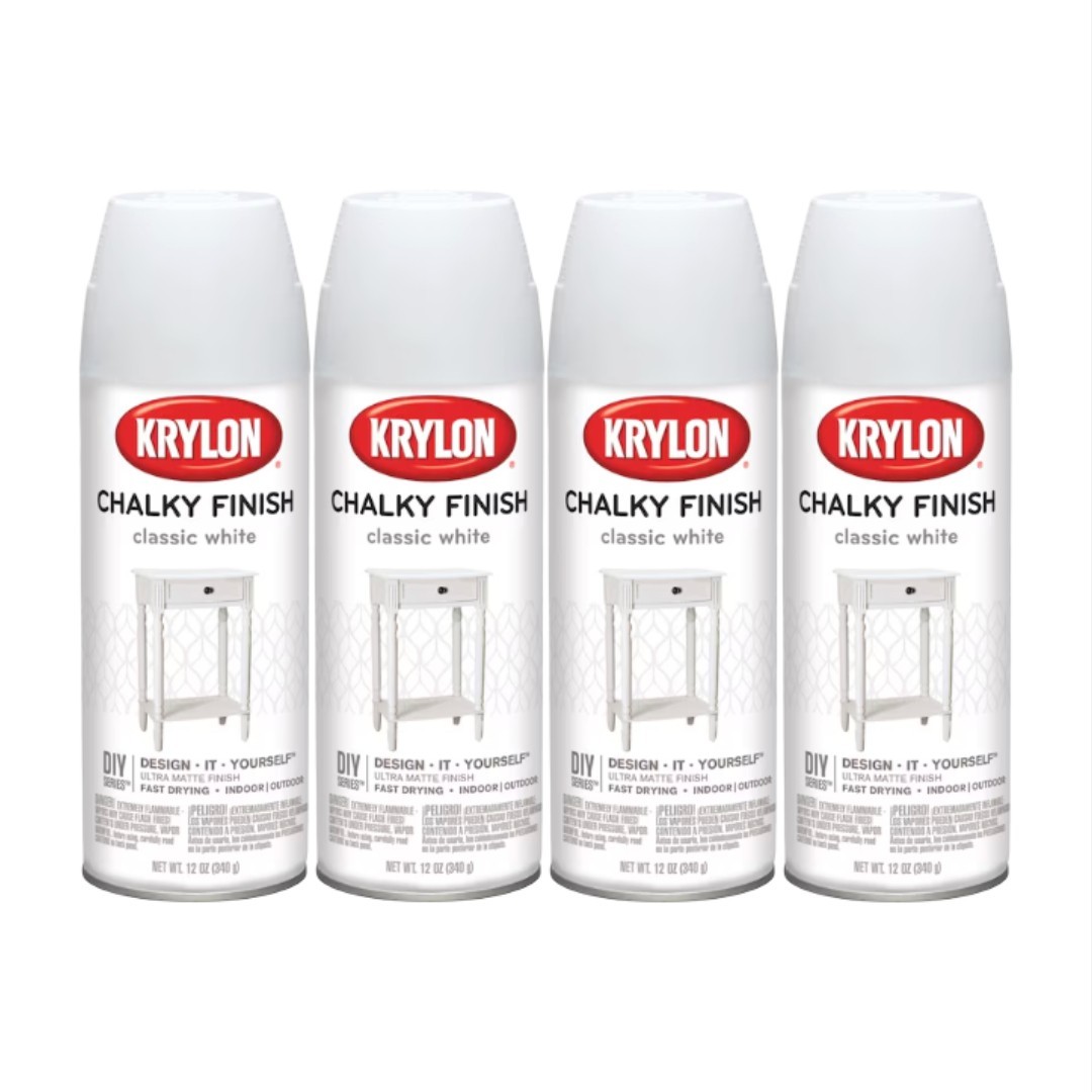KRYLON 4101 Classic White Chalky Finish Indoor/Outdoor DIY Series Pack of 4