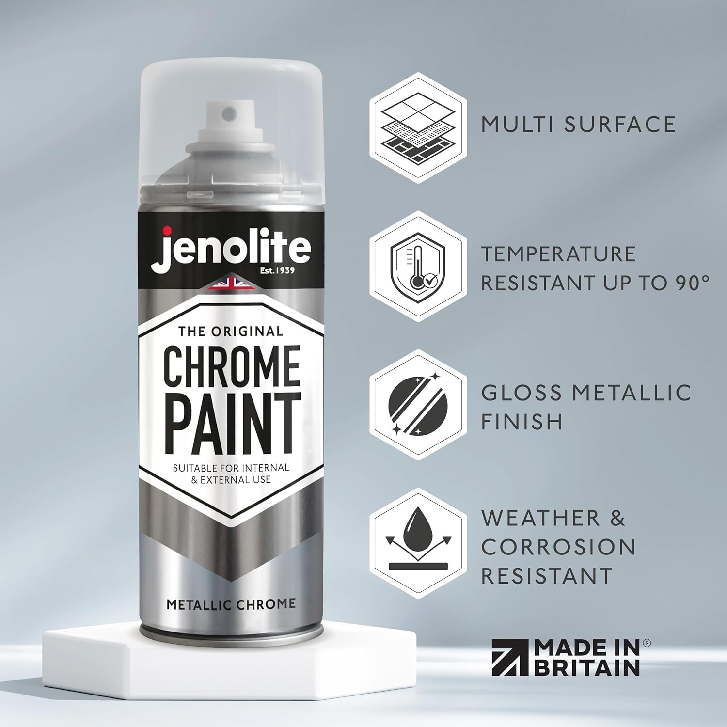 Aerosol Chrome Spray Paint – Water-Repellent Gloss Finish for Wood, Metal & More