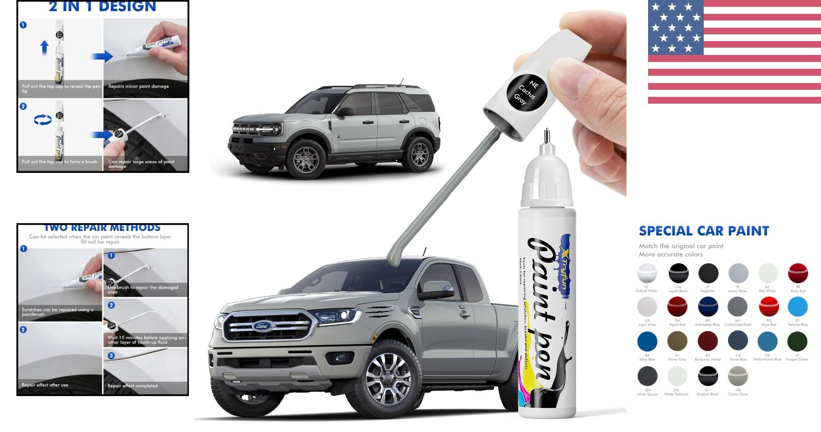 Fast-Drying Cactus Gray Car Scratch Repair Paint – Rust Resistant & Waterproof