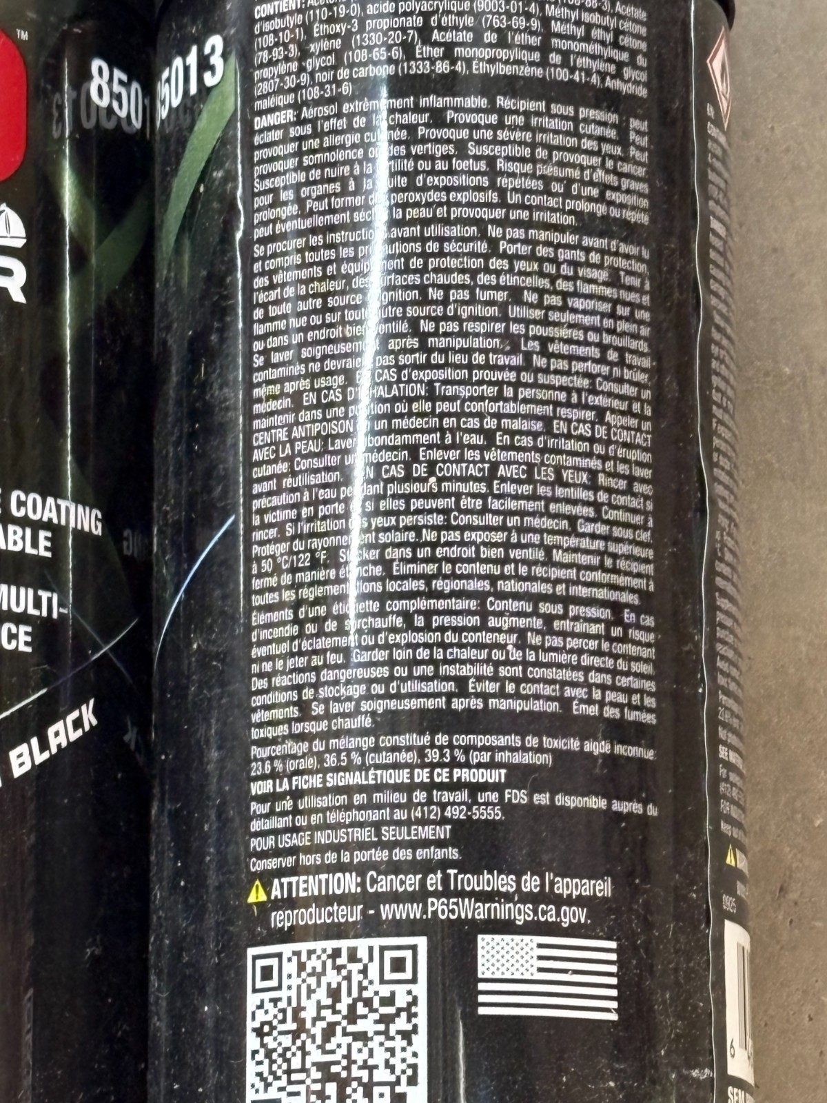 Lot of (2) Cans SEM 85013 Color Coat 3 Specialty Flexible Coating Landau Black ^