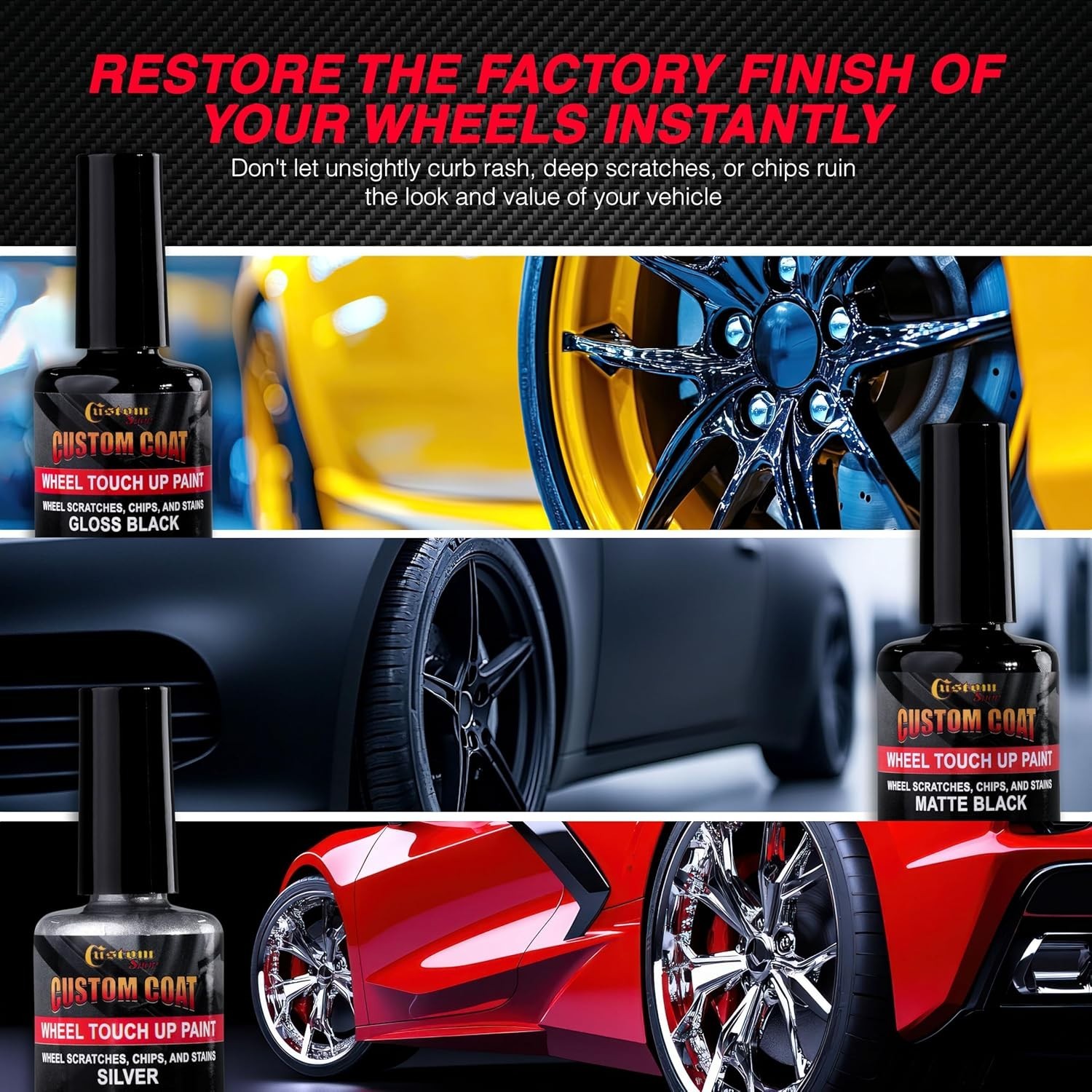 Rim Touch Up Paint Kit Gloss & Matte Black Silver – Curb Rash Wheel Repair Pen