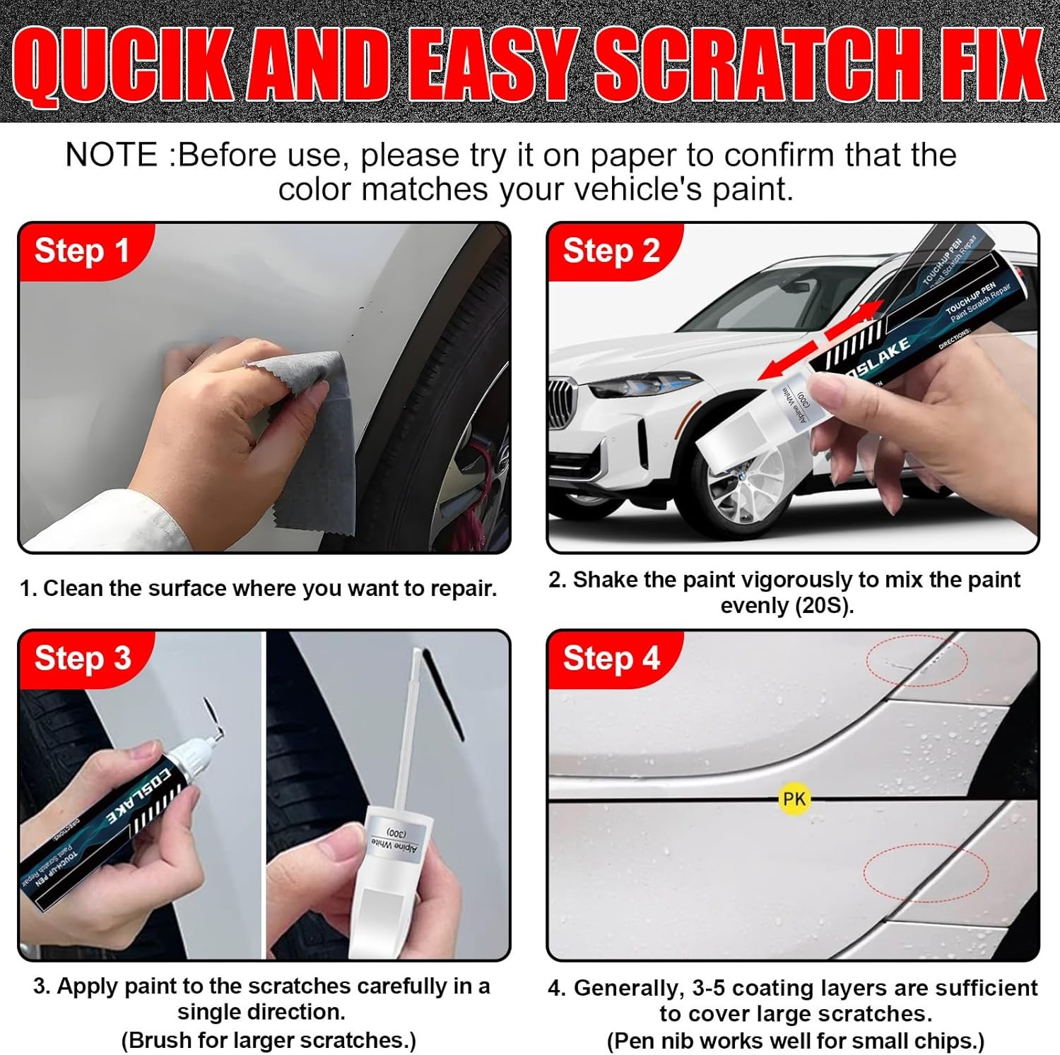 BMW Mineral White A96 Touch Up Paint Pen 2 3 4 Series X3 X4 X5