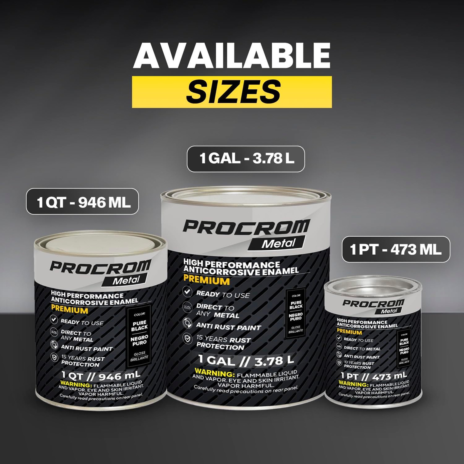 Metal Paint Gloss Pure Black Pint Direct to Metal Indoor Outdoor Rust Protection