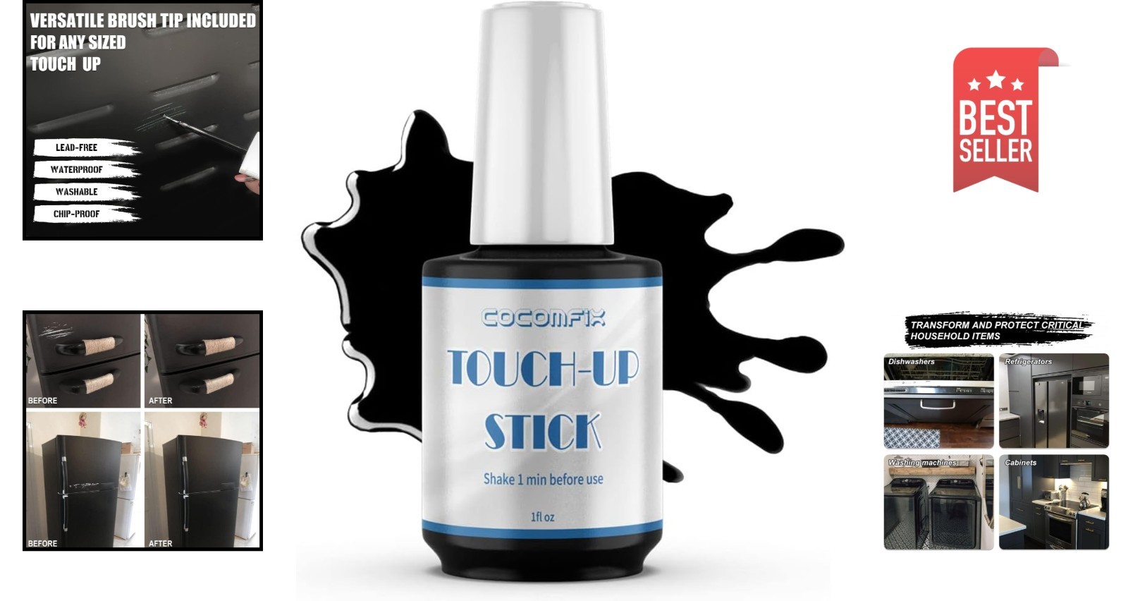 1 Fl Oz Black Enamel Touch Up Paint – Waterproof & Fast-Drying for Appliances